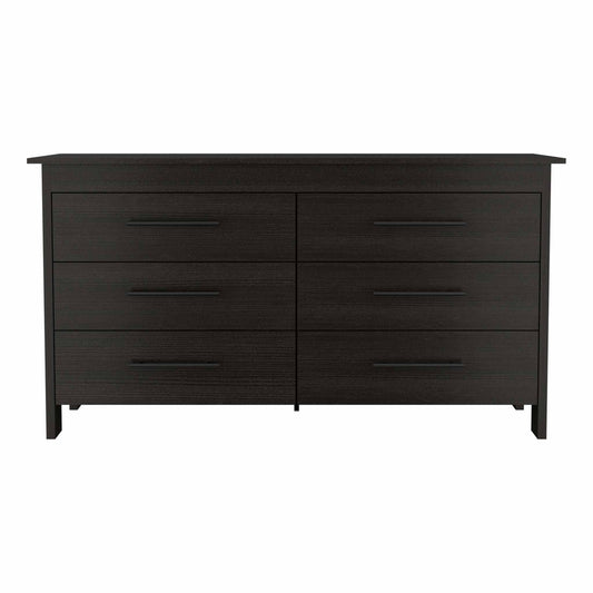 58" Black Six Drawer Double Dresser - FurniFindUSA