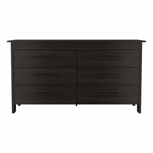59" Black Wood Six Drawer Double Dresser HomeRoots