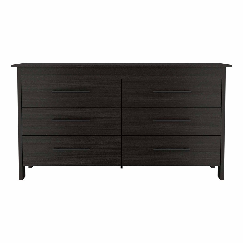 59" Black Wood Six Drawer Double Dresser HomeRoots