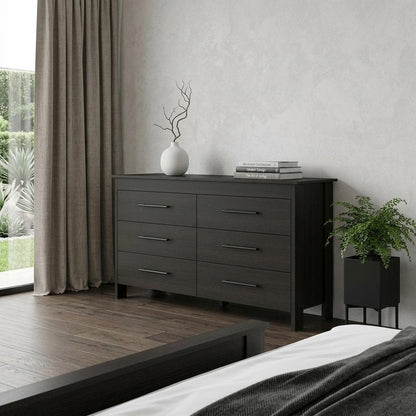 59" Black Wood Six Drawer Double Dresser HomeRoots