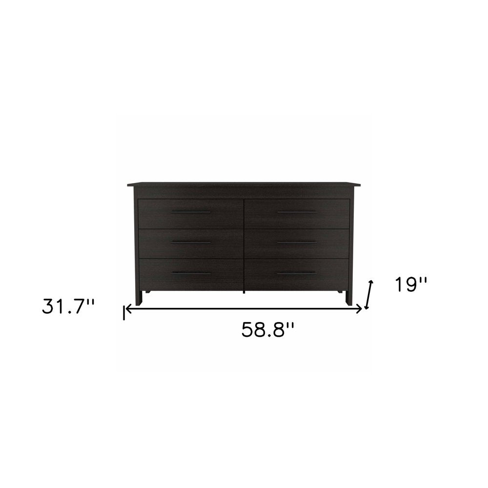 59" Black Wood Six Drawer Double Dresser HomeRoots