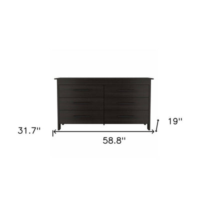 59" Black Wood Six Drawer Double Dresser HomeRoots