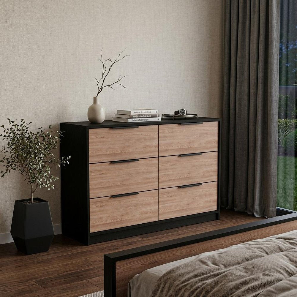 42" Brown And Black Wood Four Drawer Dresser HomeRoots