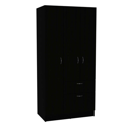 67" Black Wood And Metal Three Door Two Drawer Combo Dresser