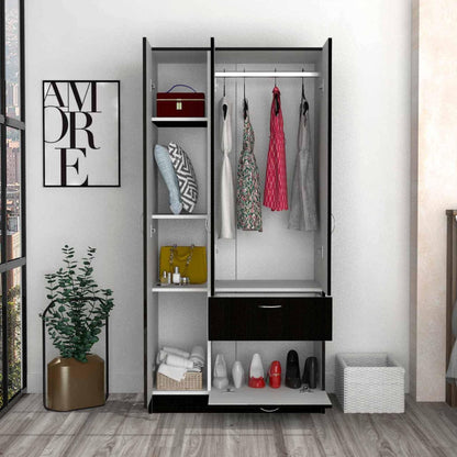 Black and White Three Door Armoire - FurniFindUSA