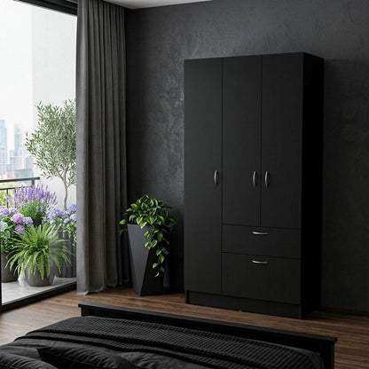 67" Black And White Wood Three Door Single Drawer Combo Dresser HomeRoots