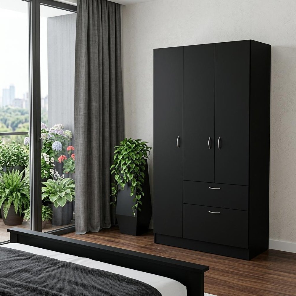 67" Black And White Wood Three Door Single Drawer Combo Dresser HomeRoots