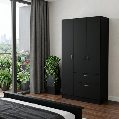 67" Black And White Wood Three Door Single Drawer Combo Dresser HomeRoots