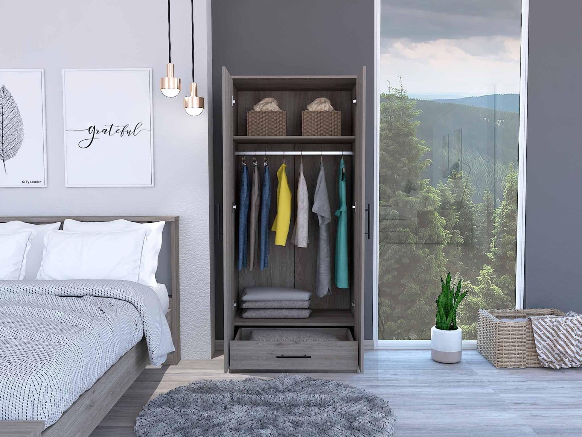 71" Light Gray Tall Two Door Closet - FurniFindUSA