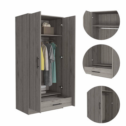 71" Light Gray Tall Two Door Closet - FurniFindUSA