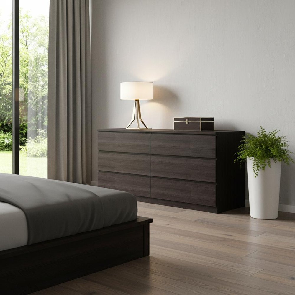 60" Black Six Drawer Double Dresser HomeRoots