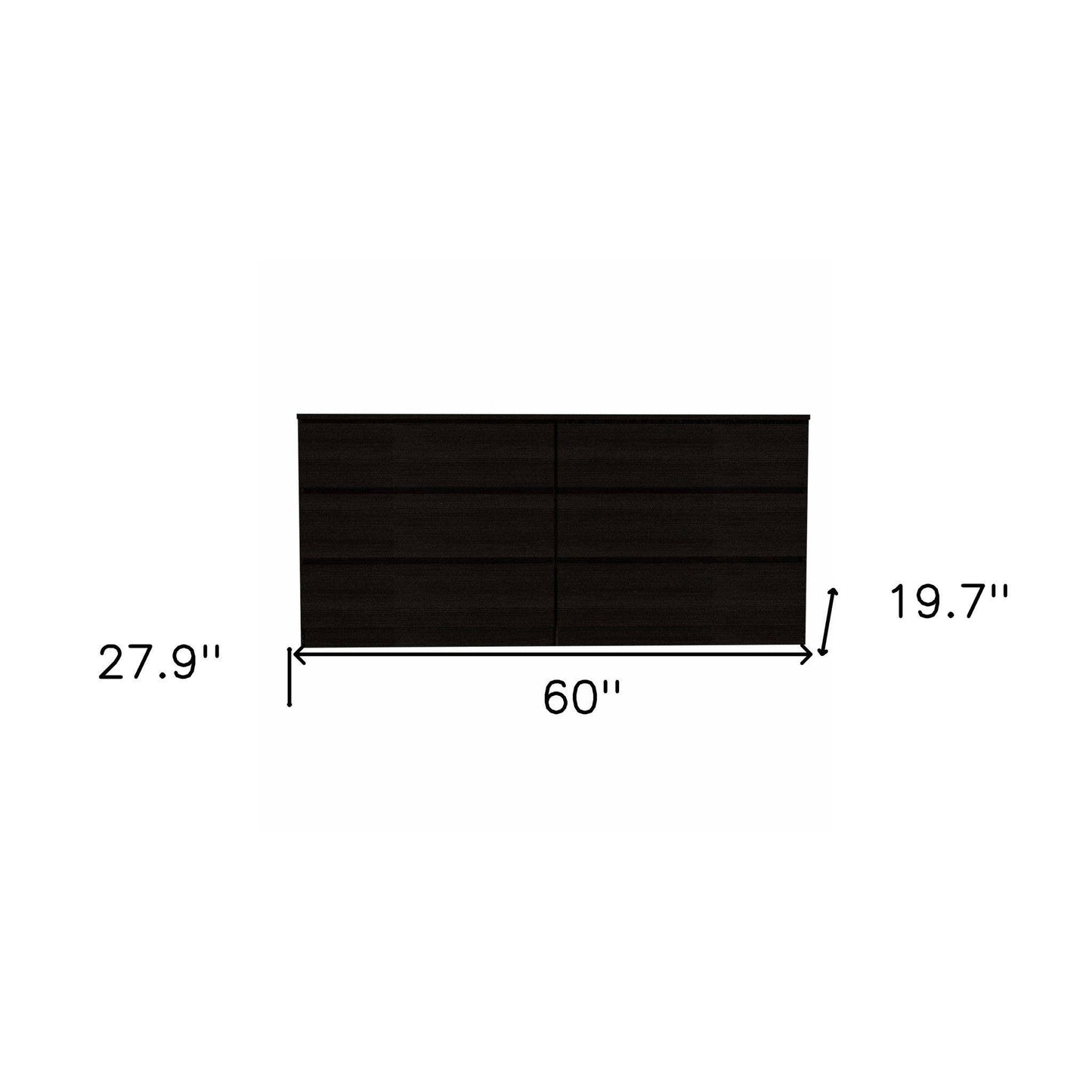 60" Black Six Drawer Double Dresser - FurniFindUSA