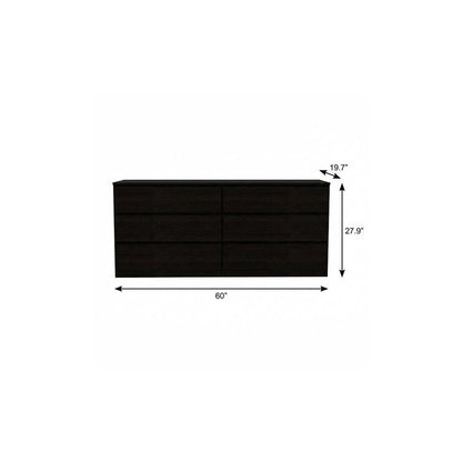 60" Black Six Drawer Double Dresser HomeRoots