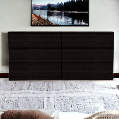 60" Black Six Drawer Double Dresser - FurniFindUSA