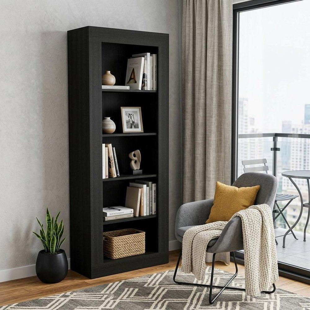 Black Five Tier Bookcase HomeRoots