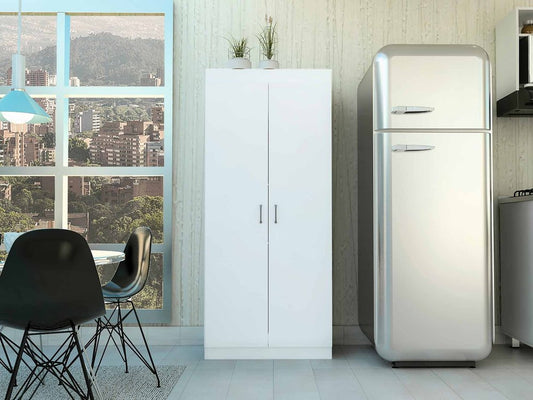 63” Classic White Pantry Cabinet with Two Full Size Doors HomeRoots