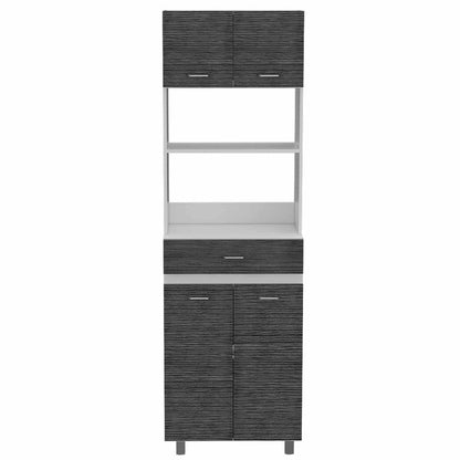 24" White and Gray Wood Flat Door Kitchen Cart With Storage HomeRoots