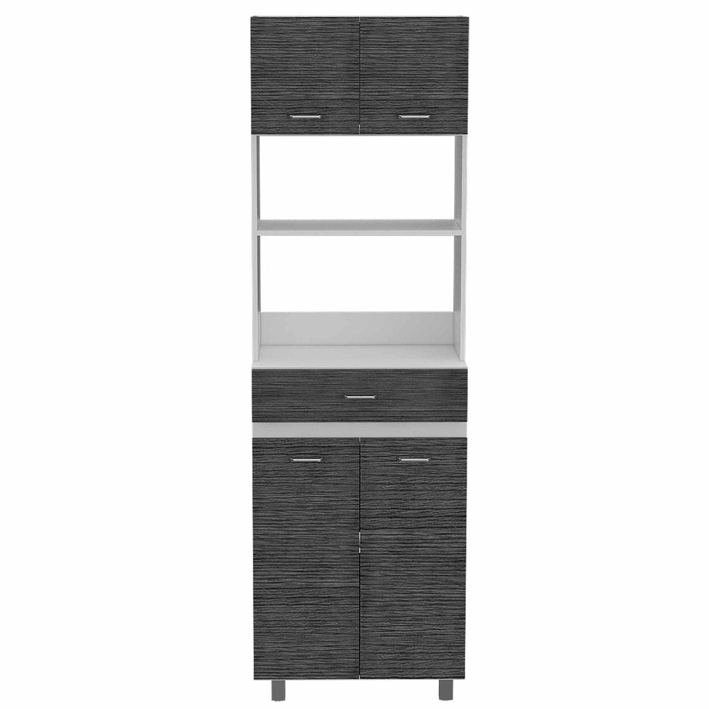 24" White and Gray Wood Flat Door Kitchen Cart With Storage HomeRoots