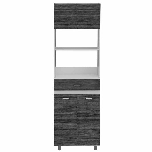 24" White and Gray Wood Flat Door Kitchen Cart With Storage HomeRoots