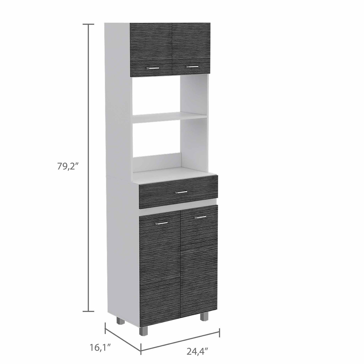 79" Gray Pantry Cabinet with Three Storage Shelves