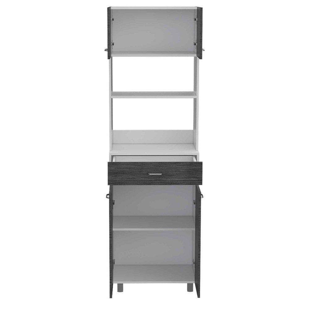 24" White and Gray Wood Flat Door Kitchen Cart With Storage HomeRoots