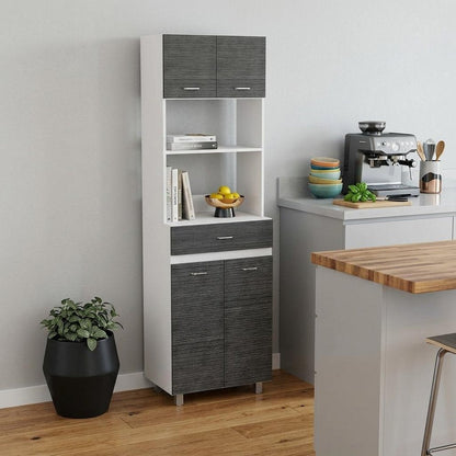 24" White and Gray Wood Flat Door Kitchen Cart With Storage HomeRoots