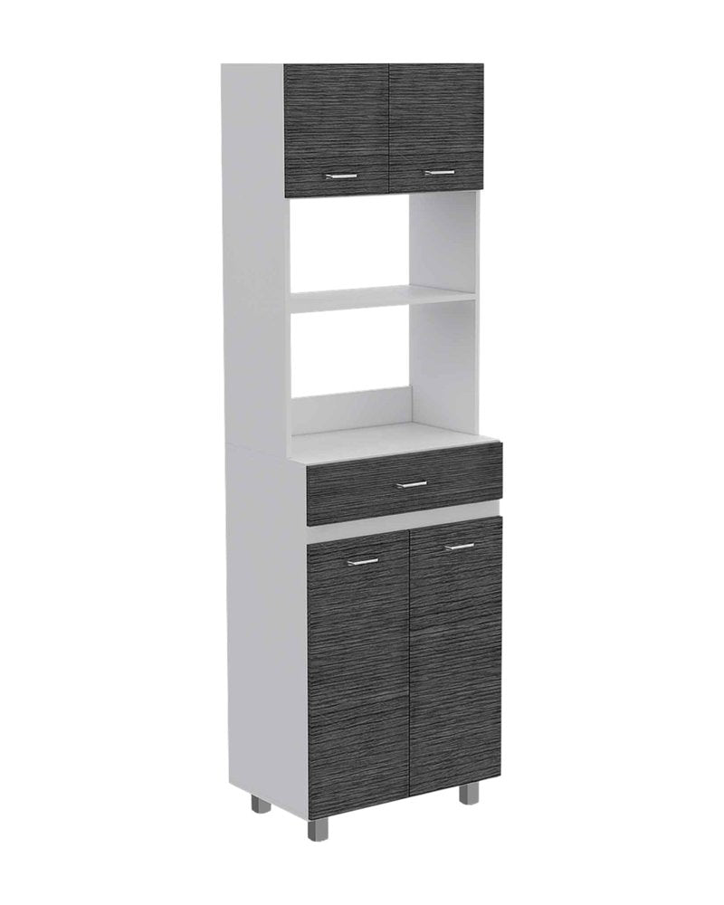 24" White and Gray Wood Flat Door Kitchen Cart With Storage HomeRoots