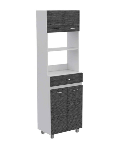 24" White and Gray Wood Flat Door Kitchen Cart With Storage HomeRoots