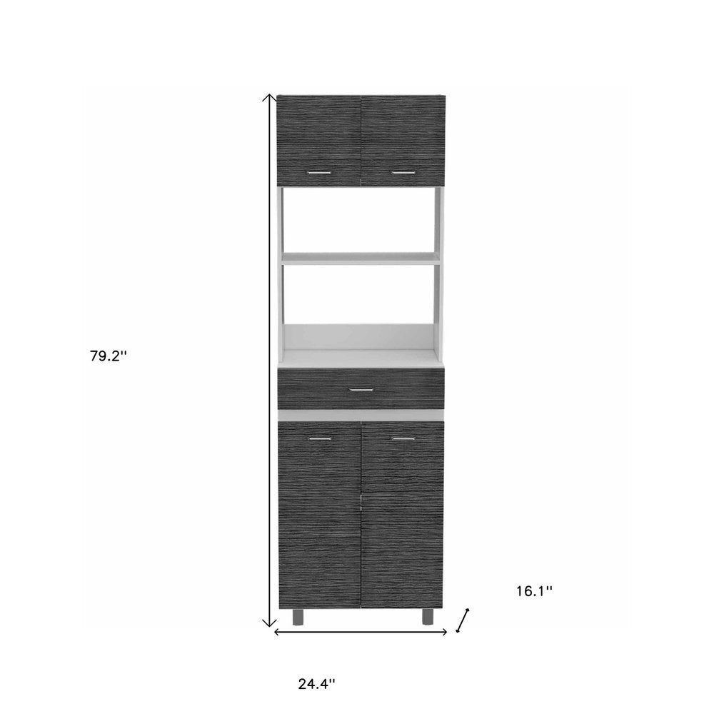 24" White and Gray Wood Flat Door Kitchen Cart With Storage HomeRoots