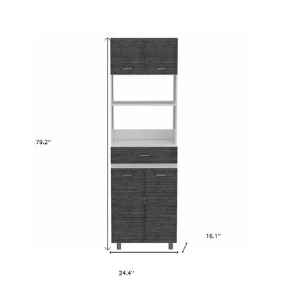 24" White and Gray Wood Flat Door Kitchen Cart With Storage HomeRoots