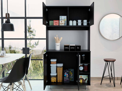 71" Modern Black Pantry Cabinet with Three Storage Shelves