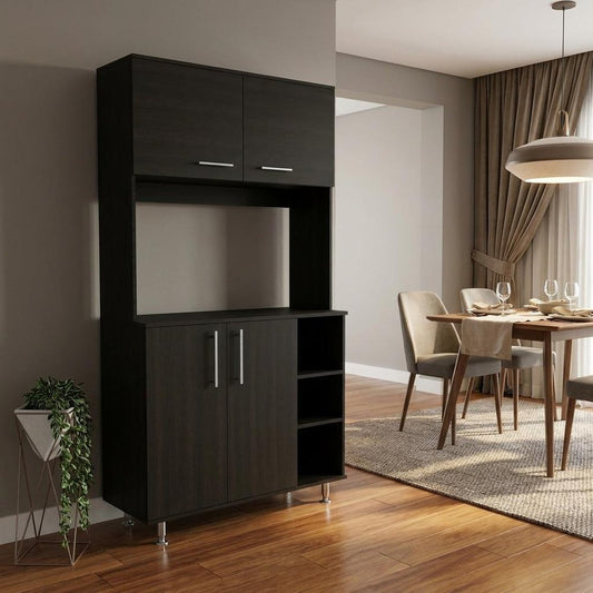 71" Black Wood Four Door Pantry Or Storage Closet HomeRoots