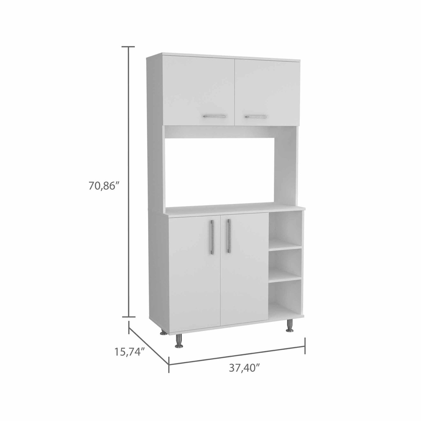 71" Modern White Pantry Cabinet with Five Shelves