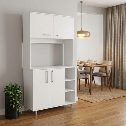 71" White Wood Four Door Pantry Or Storage Closet HomeRoots