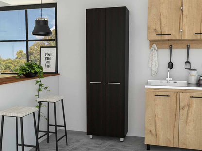 79" Modern Black Pantry Cabinet with Two Doors and Five Shelves HomeRoots