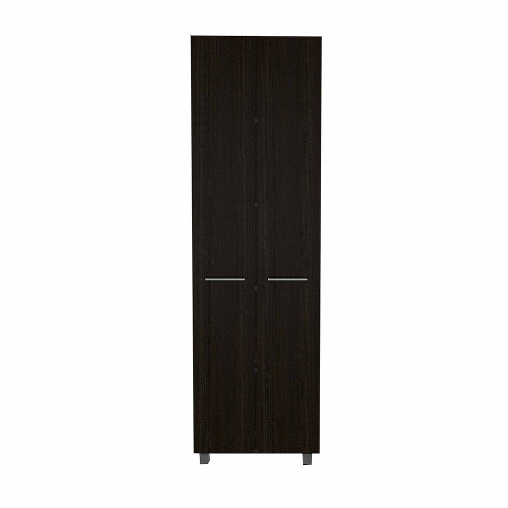79" Modern Black Pantry Cabinet with Two Doors and Five Shelves HomeRoots