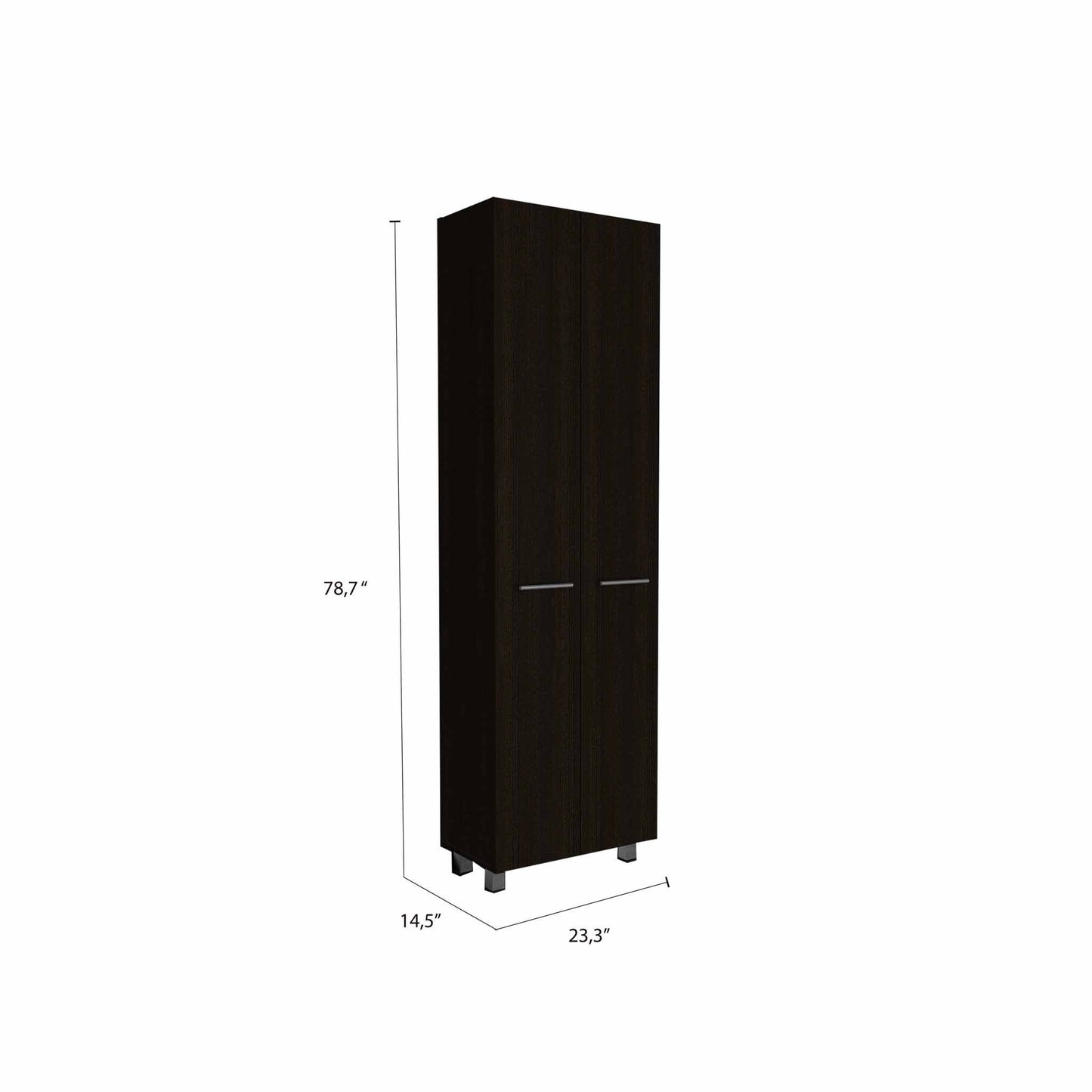 79" Modern Black Pantry Cabinet with Two Doors and Five Shelves