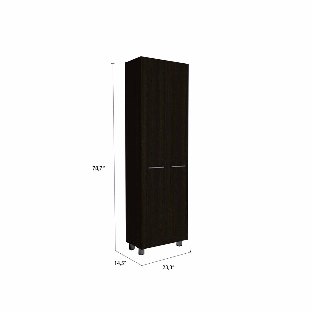 79" Modern Black Pantry Cabinet with Two Doors and Five Shelves HomeRoots