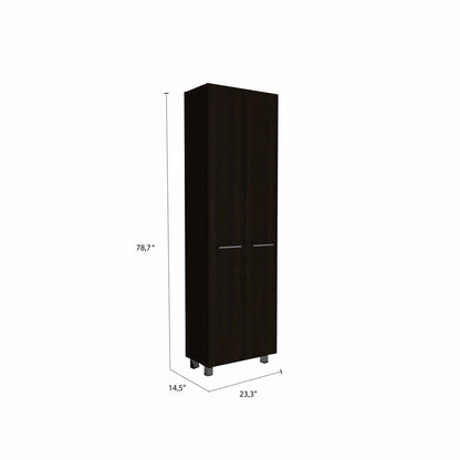 79" Modern Black Pantry Cabinet with Two Doors and Five Shelves HomeRoots