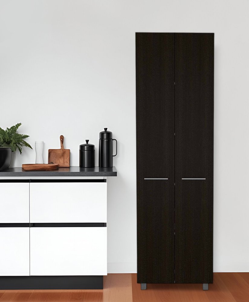 79" Modern Black Pantry Cabinet with Two Doors and Five Shelves HomeRoots