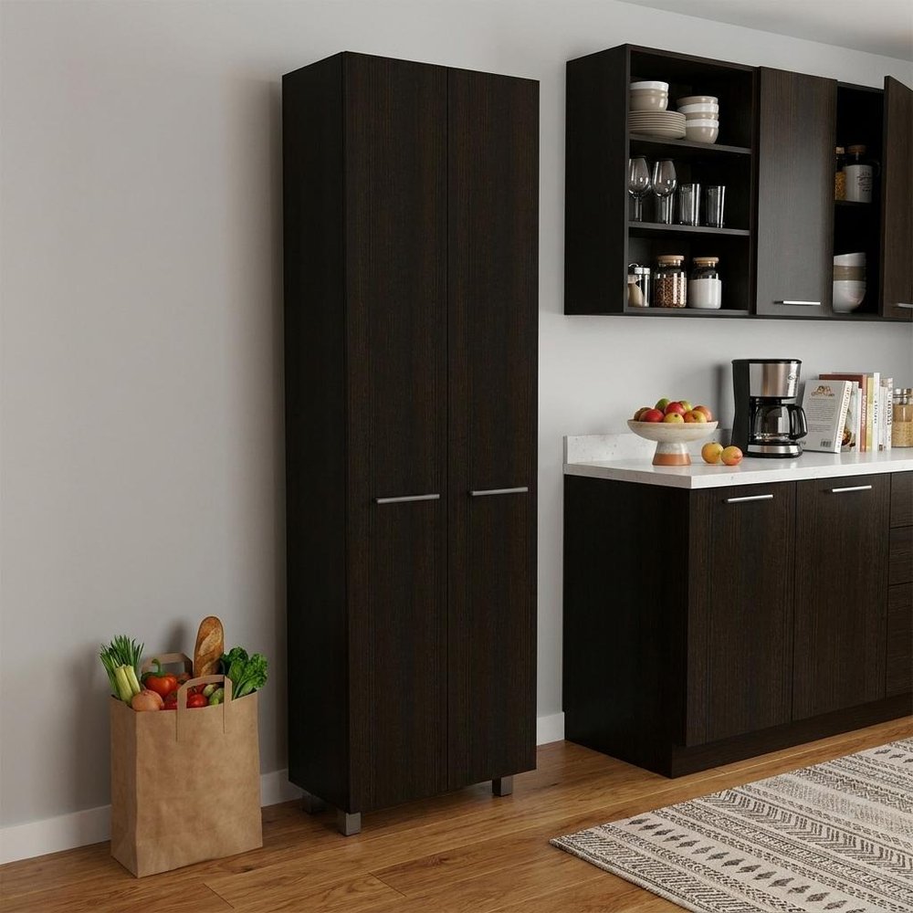 79" Black Wood Pantry Or Storage Closet — view 6