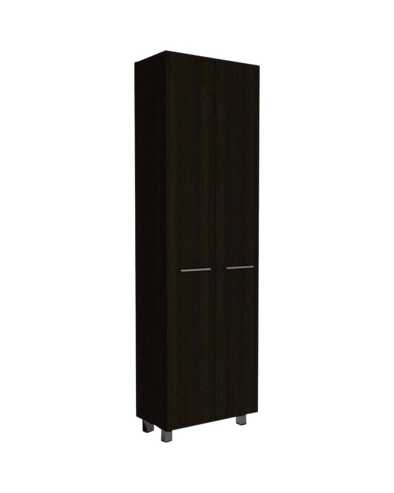 79" Modern Black Pantry Cabinet with Two Doors and Five Shelves HomeRoots