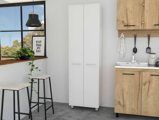 78" Modern White Pantry Cabinet with Two Full Size Doors HomeRoots