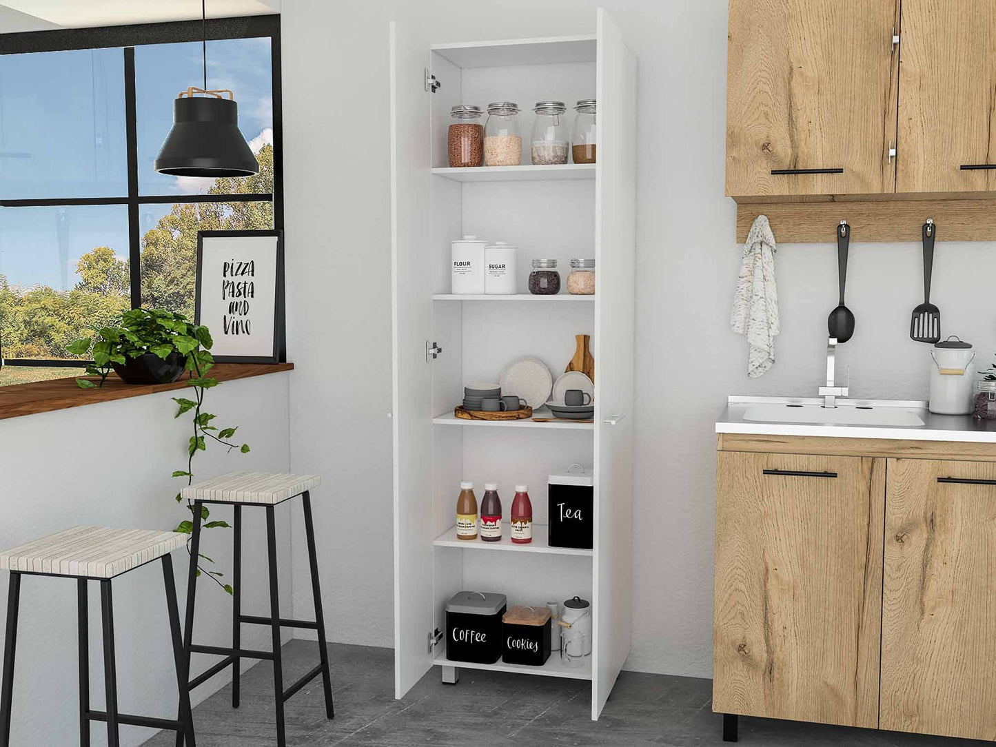 78" Modern White Pantry Cabinet with Two Full Size Doors