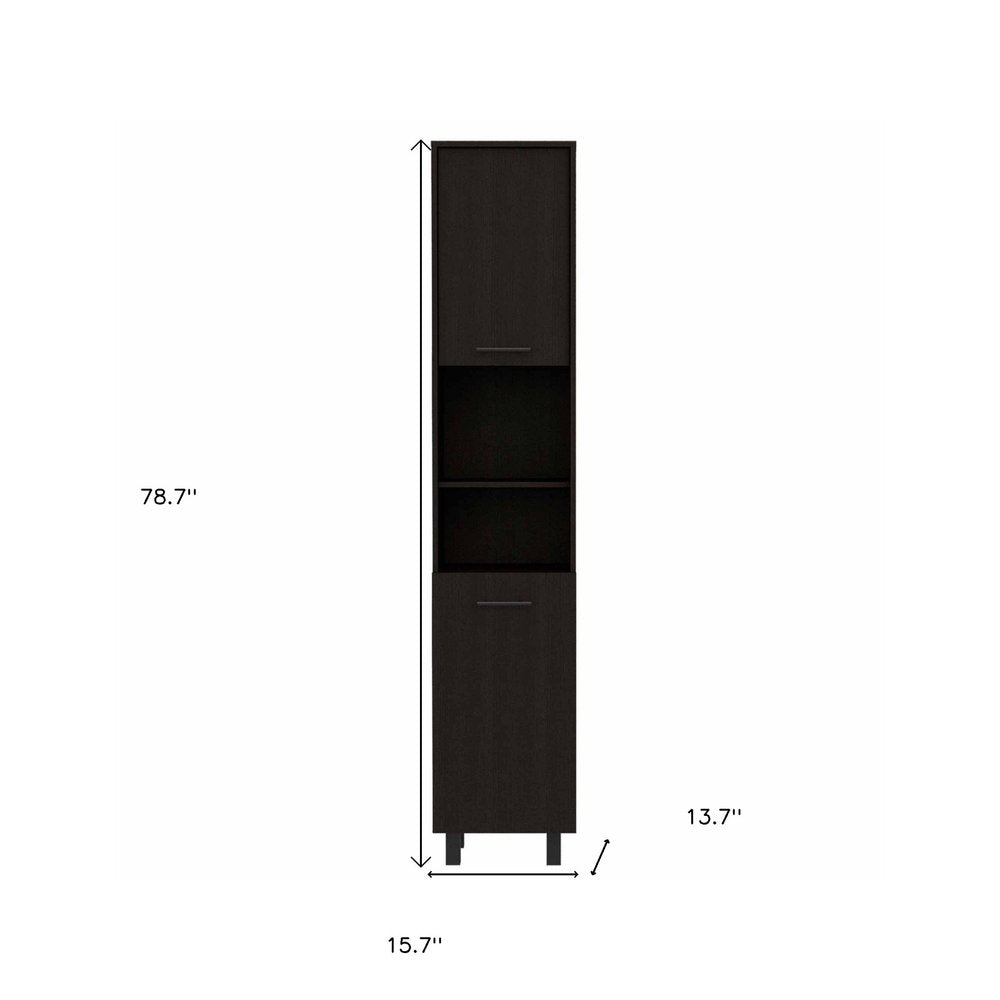79" Modern Black Pantry Cabinet with Five Shelves HomeRoots