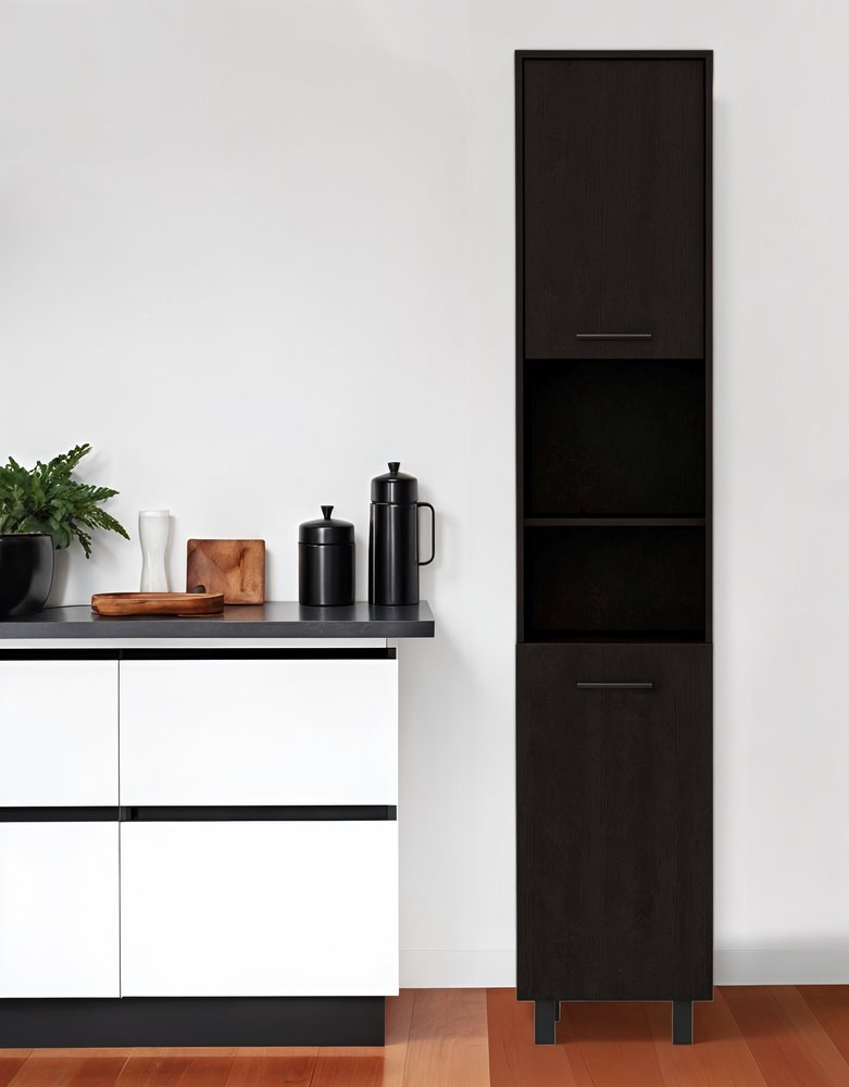 79" Modern Black Pantry Cabinet with Five Shelves HomeRoots