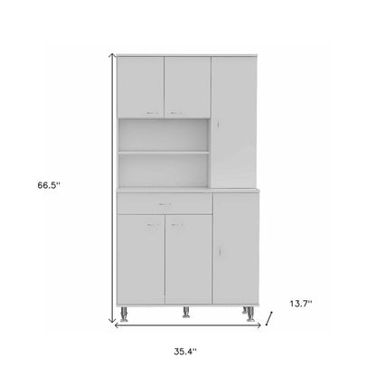 67" White Pantry Cabinet with Five Storage Shelves HomeRoots