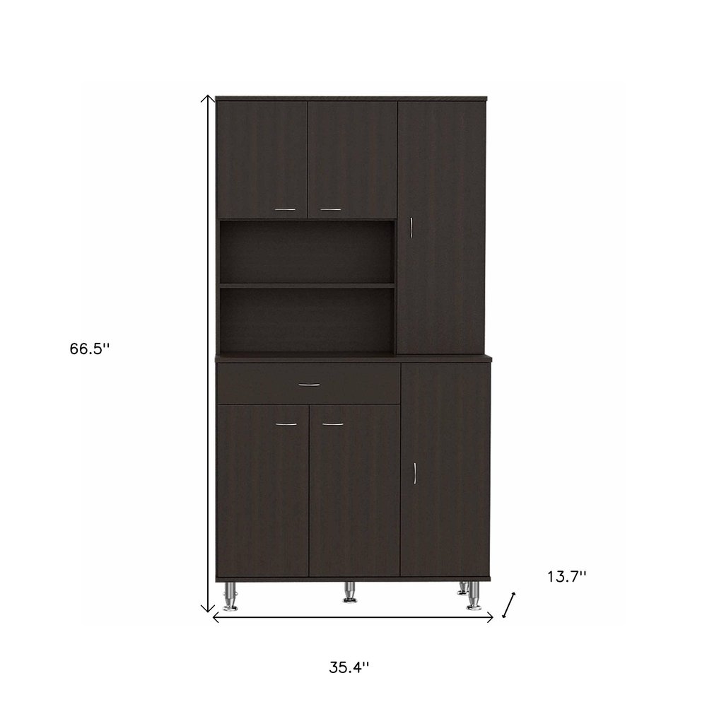 67" Black Wood Seven Door Pantry Or Storage Closet HomeRoots