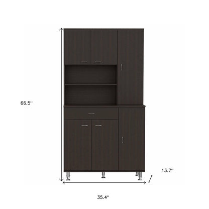 67" Black Wood Seven Door Pantry Or Storage Closet HomeRoots