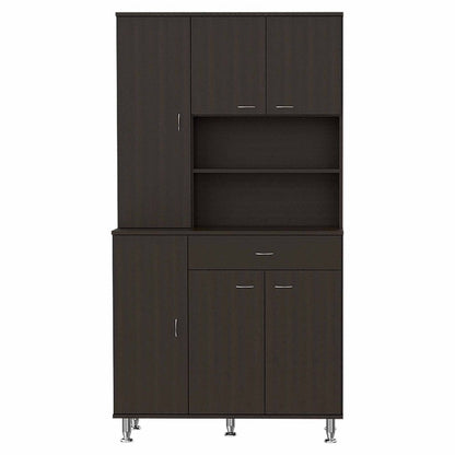 67" Black Wood Seven Door Pantry Or Storage Closet HomeRoots